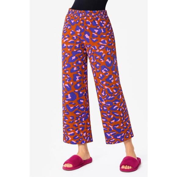 Pants - IMAN Global Chic Orange Purple Leopard Print Wide Leg Pants Pull-On Size M